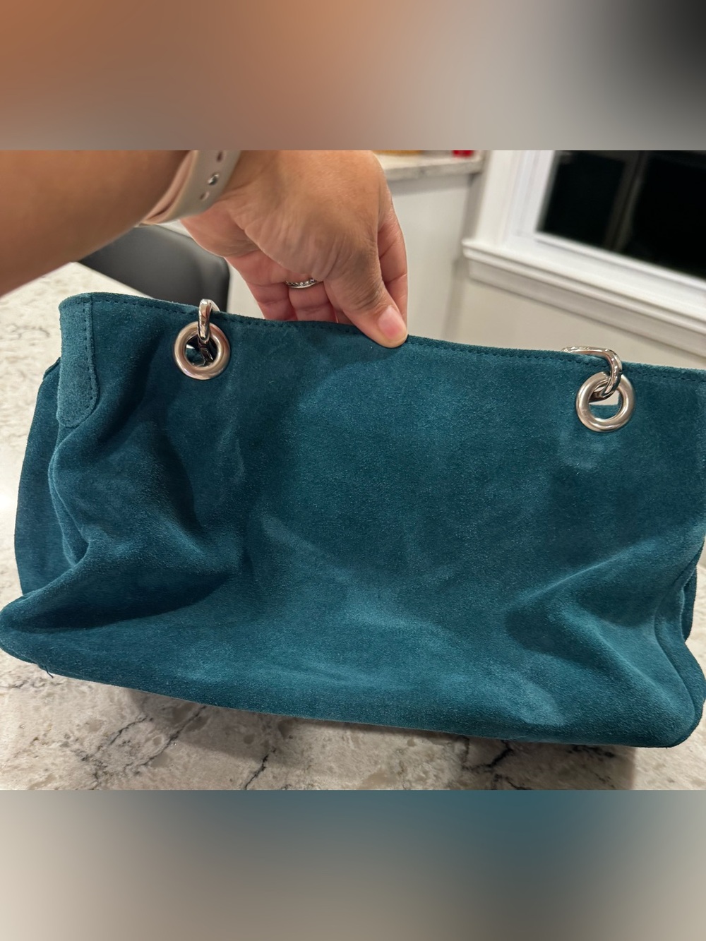Vintage Una Alla Volta Italian Leather Hand Bag In Blue Marine EUC - Picture 2 of 10